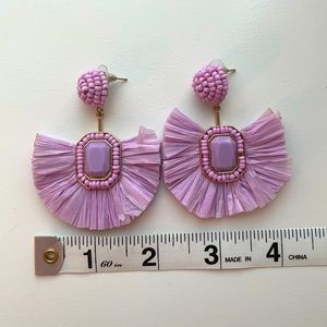 Lavender Drop Earrings with Beads Raffia and Stone